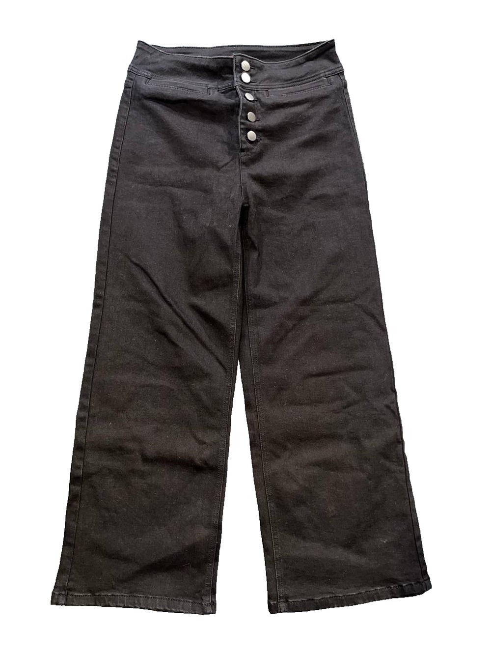J McLaughlin Loris Exposed Button Wide-Leg Y2K Pants jean 4 Black Crop A010343